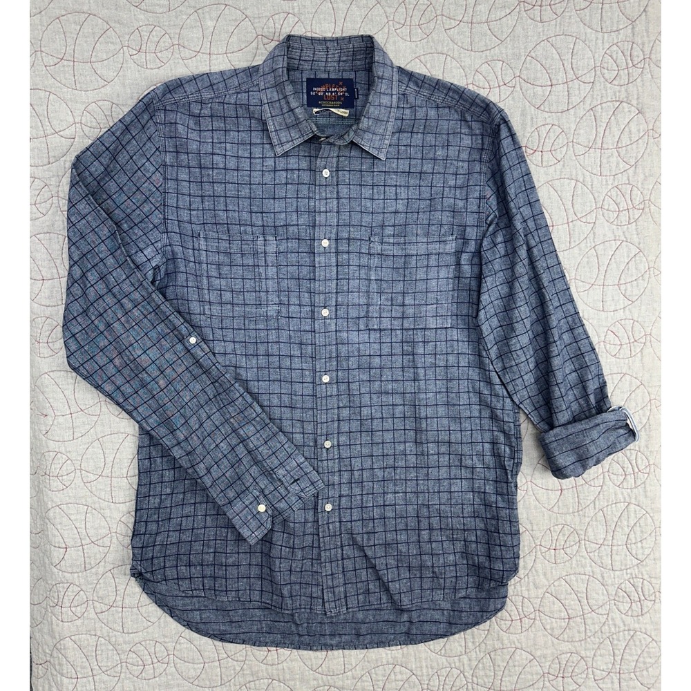 Scotch & Soda Amsterdam Blauw Button Down Blue Windowpane Cotton Linen Men's XXL